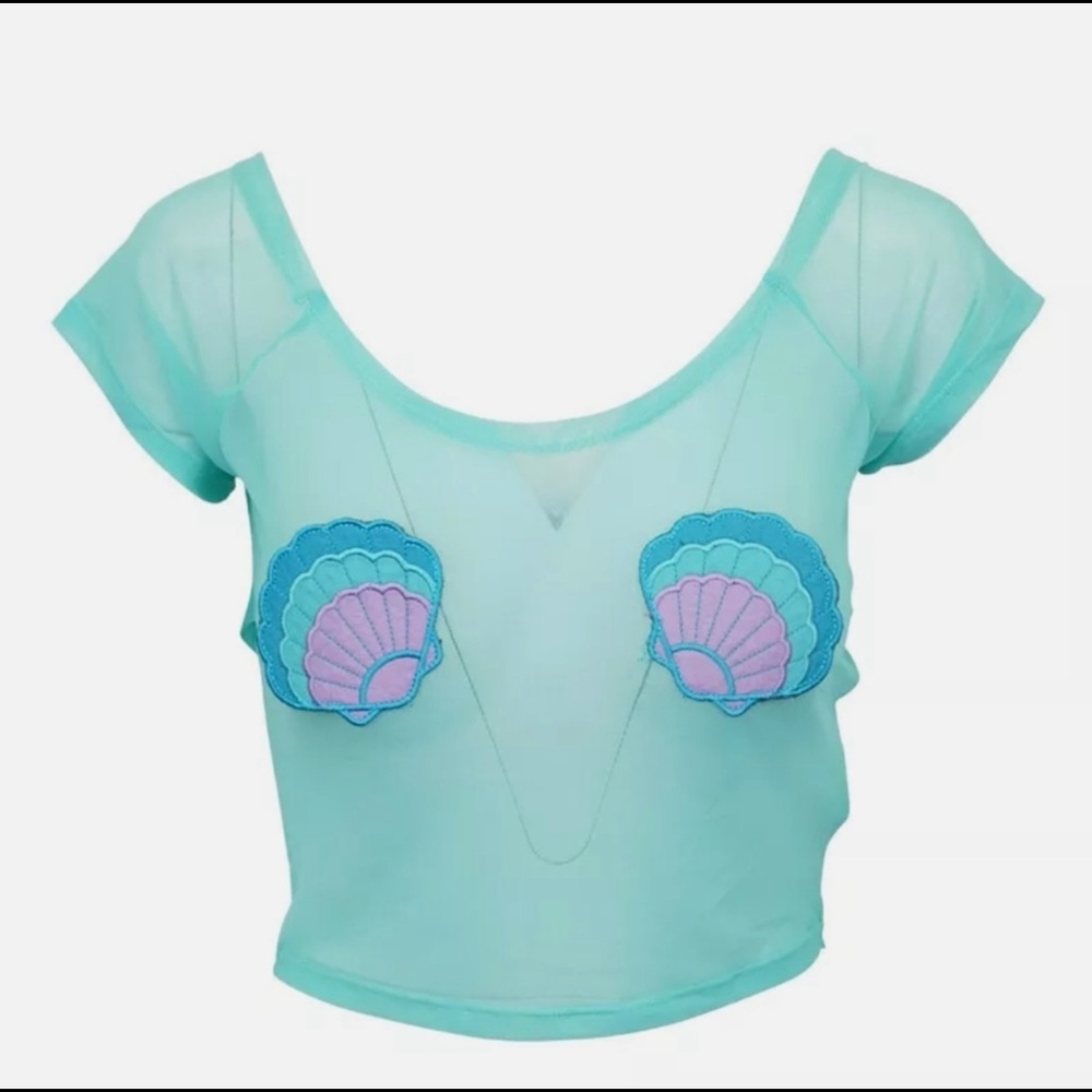 IRON FIST Aqua Mint Mermaid For Life Mesh Crop Top